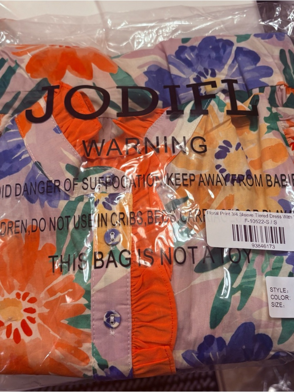 JODIFL Bright Floral Wrap Mini Dress with Orange Trim - Picture 7 of 7